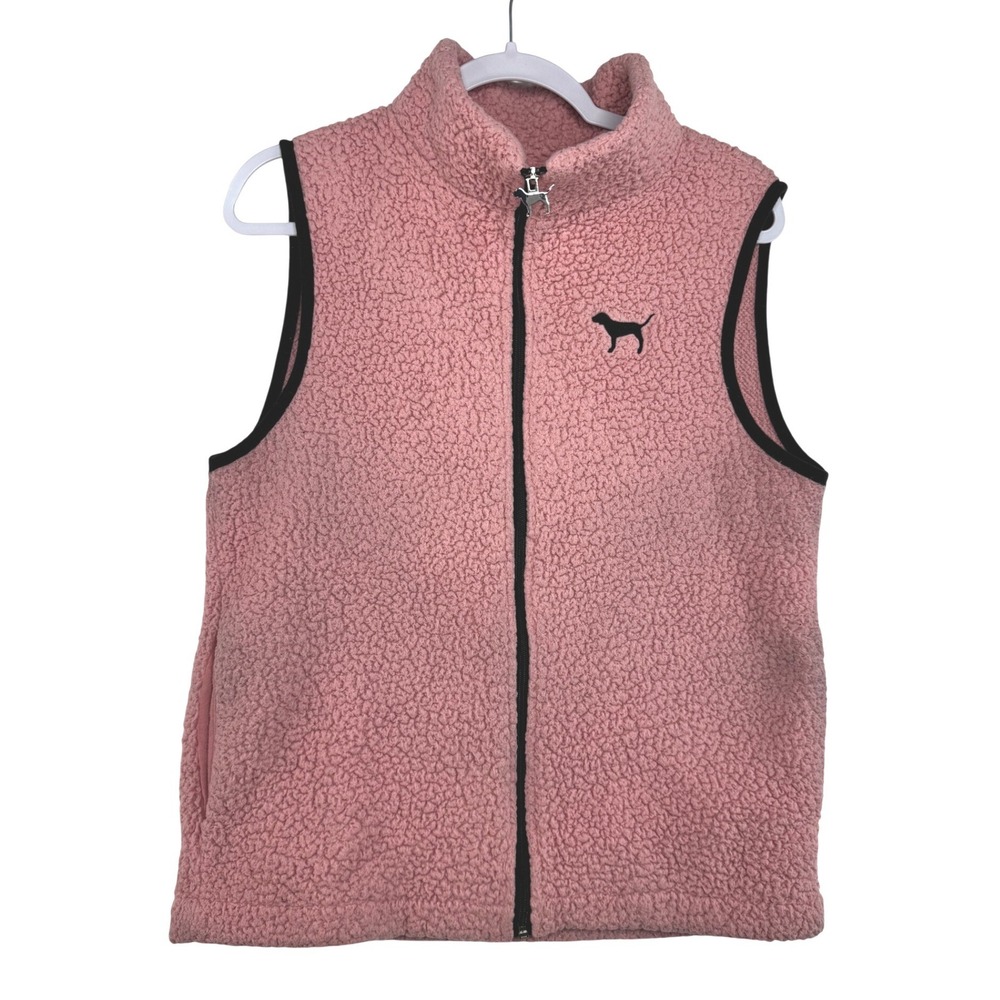PINK Victoria's Secret‎ Sherpa Fleece Vest Mauve Pink Full Zip Medium Logo